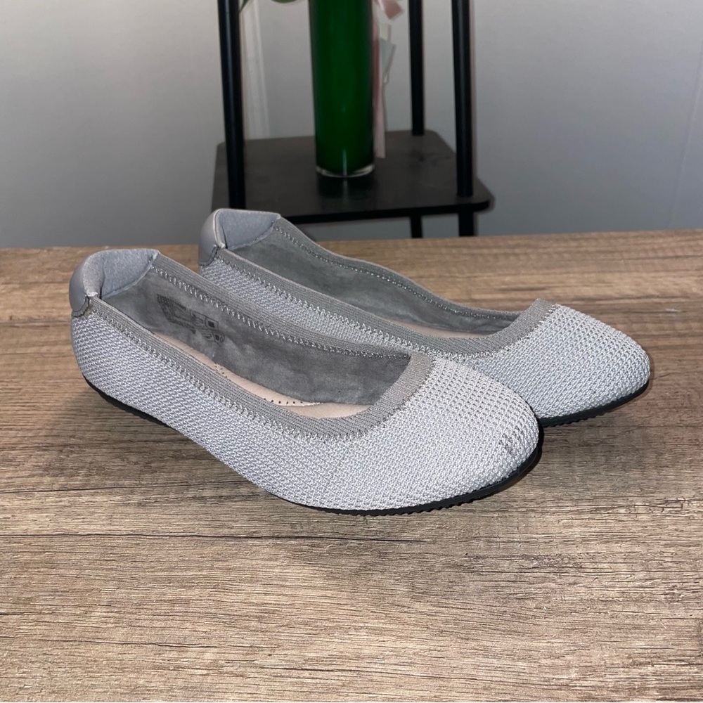 Lands' End Women's Knit Comfort Elastic Ballet Flat Shoes Gray Size 7 1/2